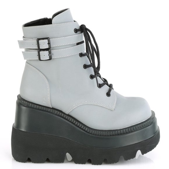 Gothic Wedge Platform Reflective Lace Up Ankle Boots - Picture 1 of 5